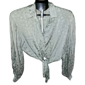 Mustard Seed Tie Front‎ Blouse Sage Green Polka Dot Long Sleeve Women's Small